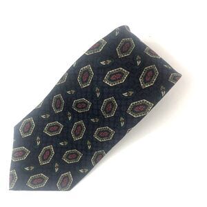 Barbara Blank New York Vintage Silk Tie Navy Blue Medallion Paisley Foulard Hand